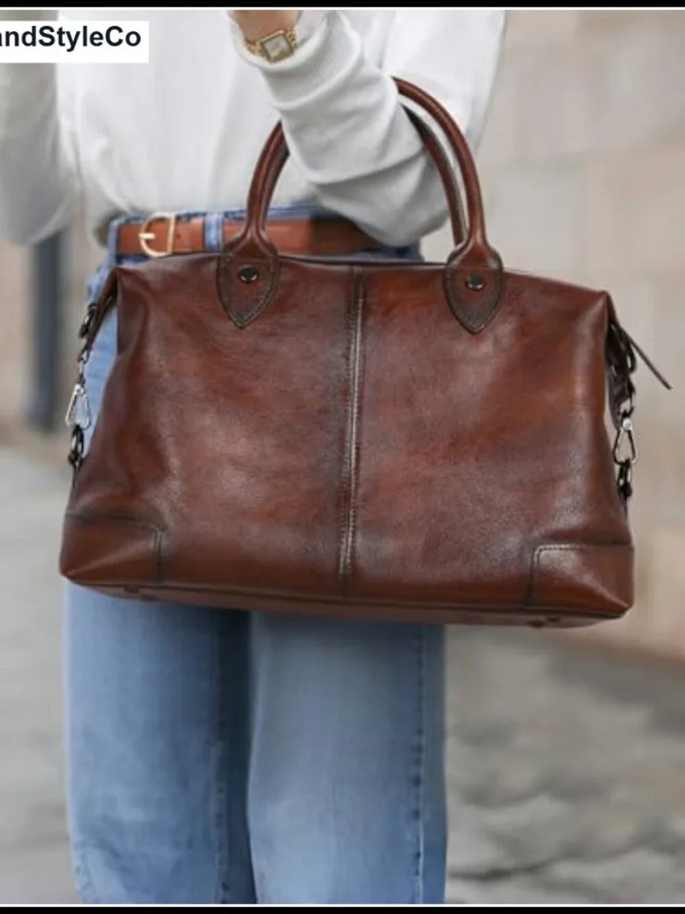 Genuine Leather Satchel Tote Bag Large Capacity Top Handle Handbag